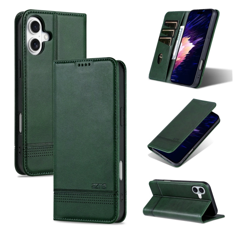 For iPhone 16 AZNS Magnetic Calf Texture Flip Leather Phone Case(Dark Green) - iPhone 16 Cases by AZNS | Online Shopping UK | buy2fix