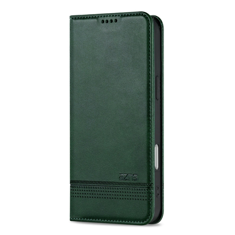 For iPhone 16 AZNS Magnetic Calf Texture Flip Leather Phone Case(Dark Green) - iPhone 16 Cases by AZNS | Online Shopping UK | buy2fix