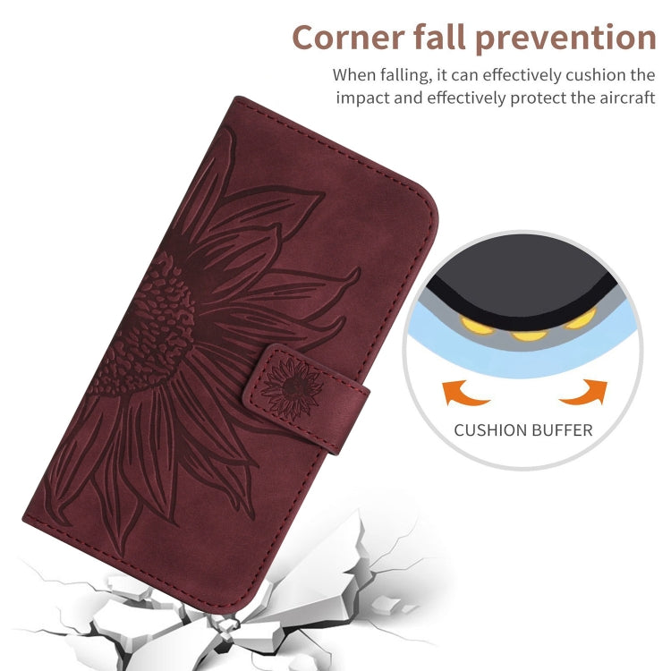 For Motorola Moto G Power 5G 2024 HT04 Skin Feel Sun Flower Embossed Flip Leather Phone Case with Lanyard(Wine Red) - Motorola Cases by buy2fix | Online Shopping UK | buy2fix
