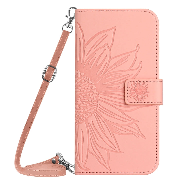 For Motorola Moto G Play 5G 2024 HT04 Skin Feel Sun Flower Embossed Flip Leather Phone Case with Lanyard(Pink) - Motorola Cases by buy2fix | Online Shopping UK | buy2fix