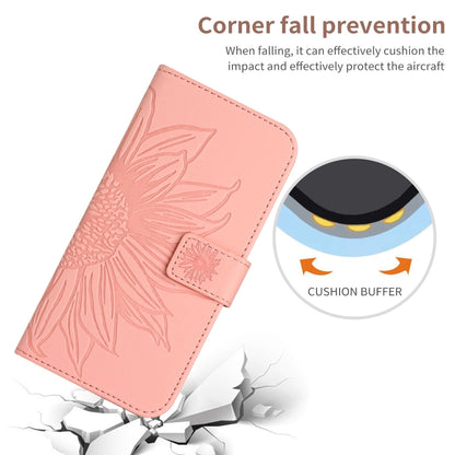 For Motorola Moto G Play 5G 2024 HT04 Skin Feel Sun Flower Embossed Flip Leather Phone Case with Lanyard(Pink) - Motorola Cases by buy2fix | Online Shopping UK | buy2fix