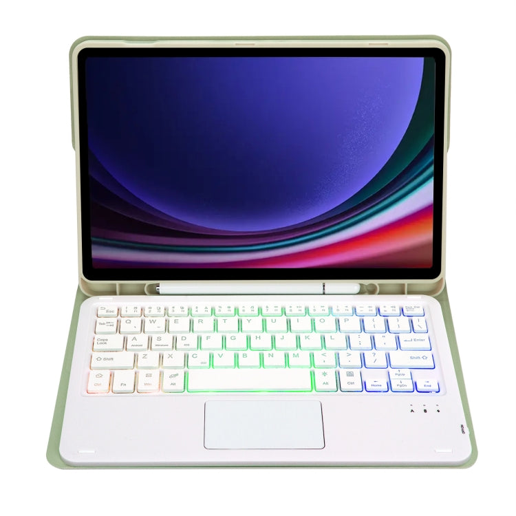 For Samsung Galaxy Tab S9 FE Candy Color Touch Backlight Bluetooth Keyboard Leather Tablet Case with Pen Holder(Light Green) - Samsung Keyboard by buy2fix | Online Shopping UK | buy2fix