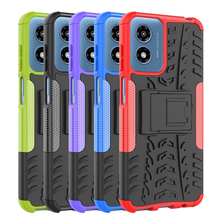 For Motorola Moto G Play 4G 2024 Tire Texture TPU + PC Phone Case with Holder(Purple) - Motorola Cases by buy2fix | Online Shopping UK | buy2fix