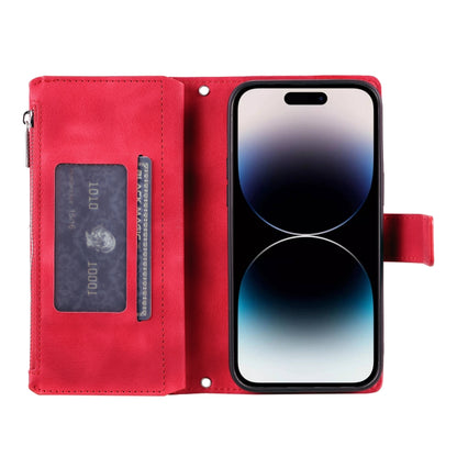 For iPhone 16 Pro Multi-Card Totem Zipper Leather Phone Case(Red) - iPhone 16 Pro Cases by buy2fix | Online Shopping UK | buy2fix