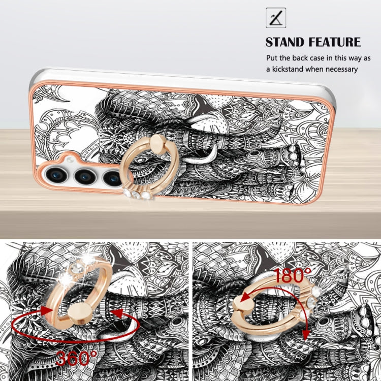 For Samsung Galaxy S23 FE 5G Electroplating Dual-side IMD Phone Case with Ring Holder(Totem Elephant) - Galaxy S23 FE 5G Cases by buy2fix | Online Shopping UK | buy2fix