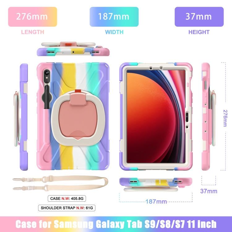 For Samsung Galaxy Tab S9 / S8 / S7 Silicone Hybrid PC Tablet Case with Holder & Shoulder Strap(Colorful Pink) - Other Galaxy Tab PC by buy2fix | Online Shopping UK | buy2fix