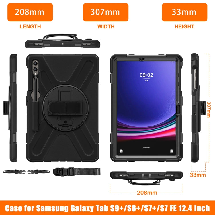 For Samsung Galaxy Tab S9+ / S8+ Rotary Handle Grab TPU + PC Tablet Case(Black) - Galaxy Tab S9+ Cases by buy2fix | Online Shopping UK | buy2fix