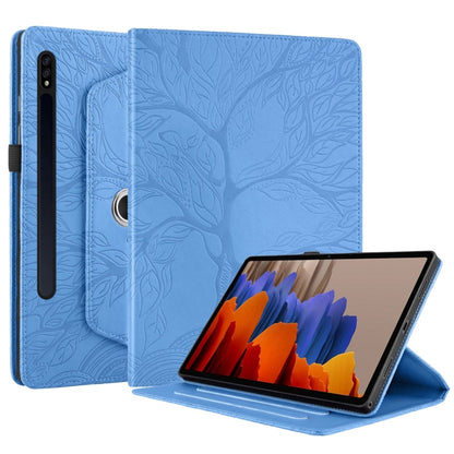 For Samsung Galaxy Tab S9 / S7 / S8 Tree Life Embossed Rotation Leather Tablet Case(Blue) - Galaxy Tab S9 Cases by buy2fix | Online Shopping UK | buy2fix