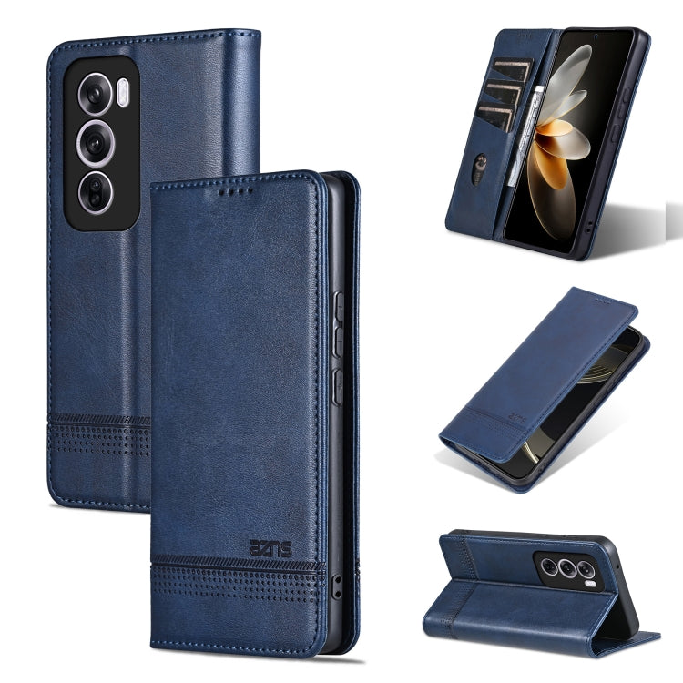 For OPPO Reno12 Global AZNS Magnetic Calf Texture Flip Leather Phone Case(Dark Blue) - Reno12 Cases by AZNS | Online Shopping UK | buy2fix