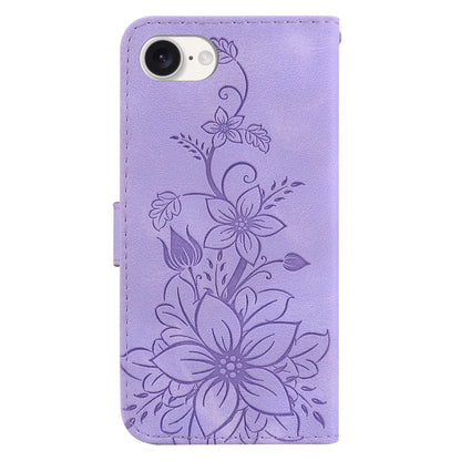 For iPhone SE 2024 Lily Embossed Leather Phone Case(Purple) - More iPhone Cases by buy2fix | Online Shopping UK | buy2fix