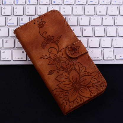 For iPhone SE 2024 Lily Embossed Leather Phone Case(Brown) - More iPhone Cases by buy2fix | Online Shopping UK | buy2fix