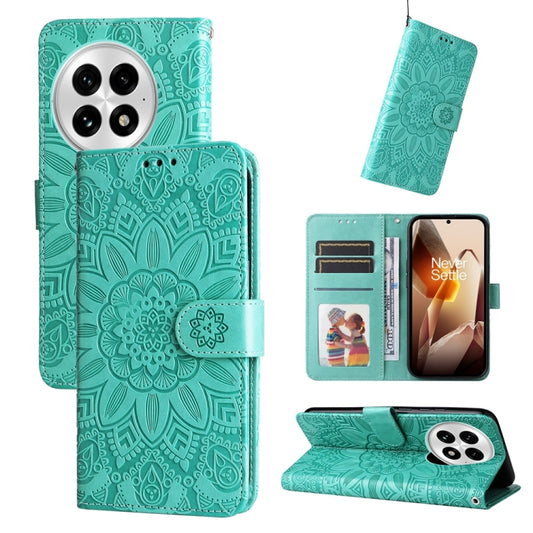 For OnePlus 13 Embossed Sunflower Leather Phone Case(Green) - OnePlus Cases by buy2fix | Online Shopping UK | buy2fix