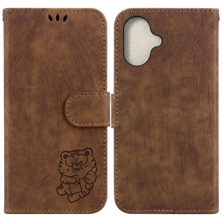 For iPhone 16 Little Tiger Embossed Leather Phone Case(Brown) - iPhone 16 Cases by buy2fix | Online Shopping UK | buy2fix