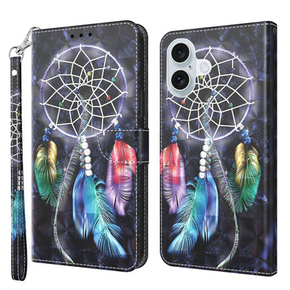 For iPhone 16 Plus 3D Painted Leather Phone Case(Colorful Dreamcatcher) - iPhone 16 Plus Cases by buy2fix | Online Shopping UK | buy2fix