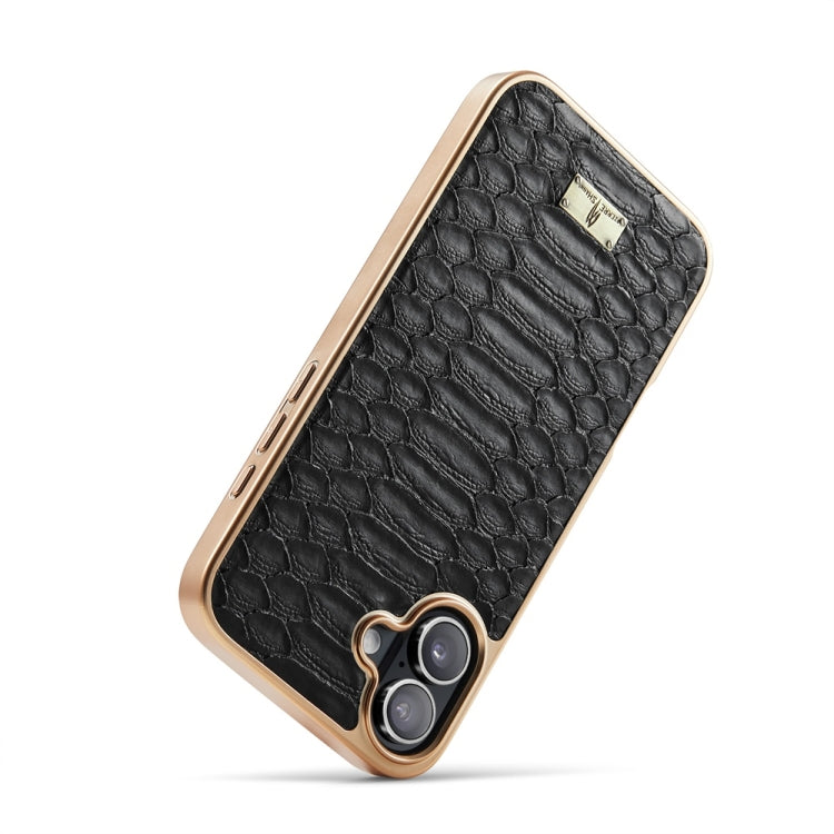 For iPhone 16 Fierre Shann Python Texture Electroplating PU Phone Case(Black) - iPhone 16 Cases by FIERRE SHANN | Online Shopping UK | buy2fix