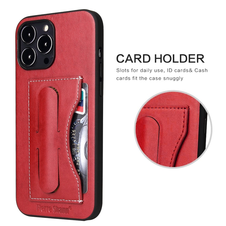 For iPhone 15 Pro Max Fierre Shann Holder Back Cover PU Phone Case(Red) - iPhone 15 Pro Max Cases by FIERRE SHANN | Online Shopping UK | buy2fix