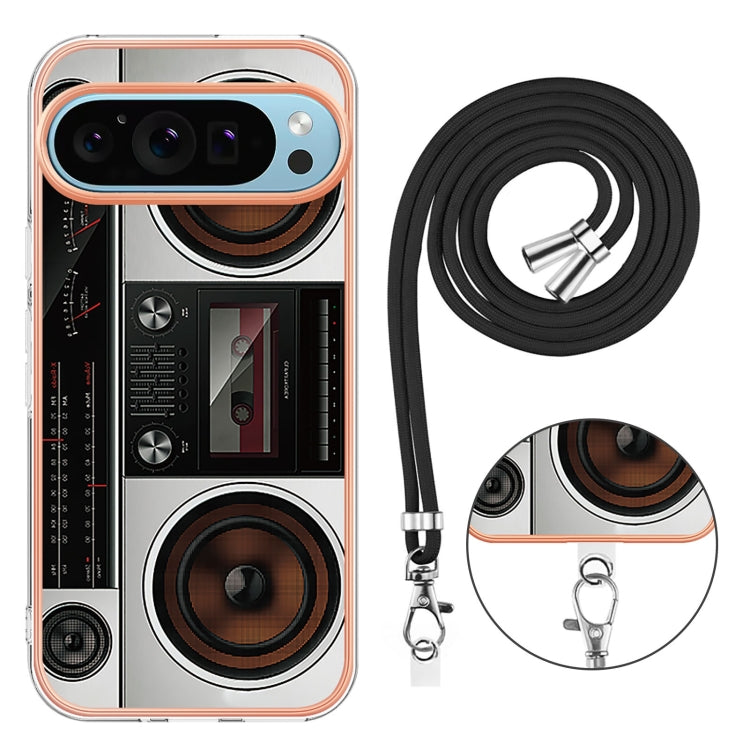 For Google Pixel 9 Pro XL Electroplating Dual-side IMD Phone Case with Lanyard(Retro Radio) - Google Cases by buy2fix | Online Shopping UK | buy2fix