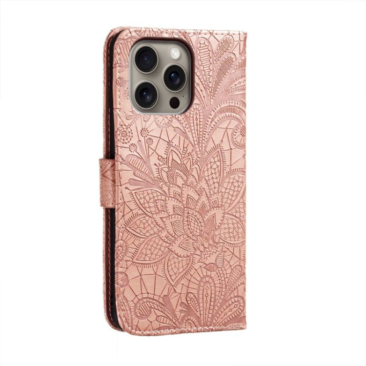 For iPhone 16 Pro Max Lace Flower Embossing Flip Leather Phone Case(Rose Gold) - iPhone 16 Pro Max Cases by buy2fix | Online Shopping UK | buy2fix