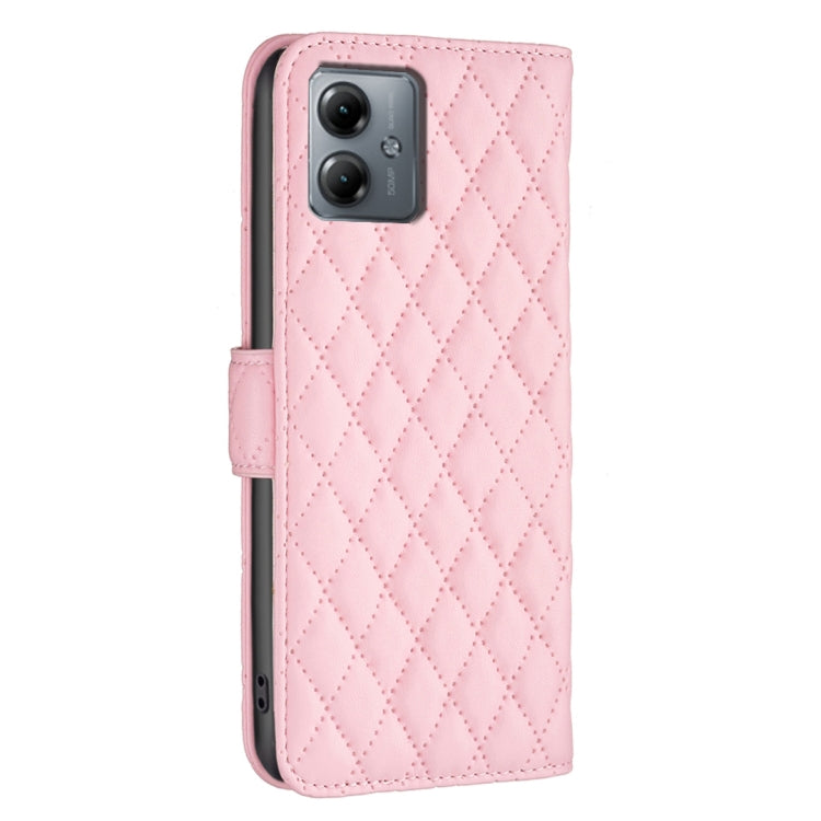 For Motorola Moto G14 4G Diamond Lattice Wallet Flip Leather Phone Case(Pink) - Motorola Cases by buy2fix | Online Shopping UK | buy2fix