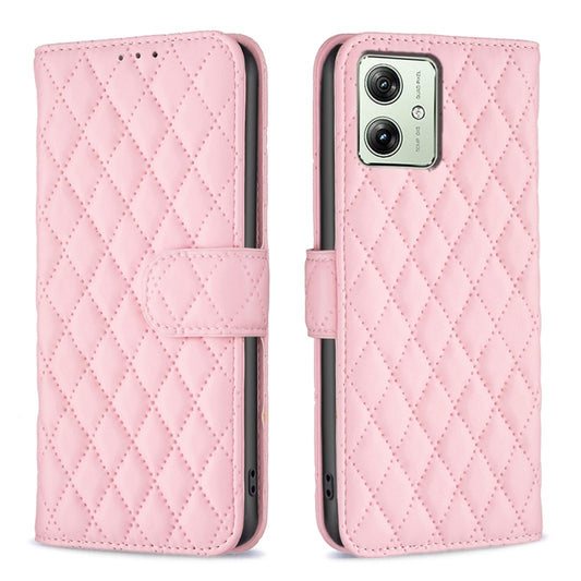 For Motorola Moto G54 5G EU Edition Diamond Lattice Wallet Flip Leather Phone Case(Pink) - Motorola Cases by buy2fix | Online Shopping UK | buy2fix