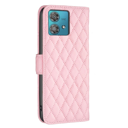 For Motorola Edge 40 Neo Diamond Lattice Wallet Flip Leather Phone Case(Pink) - Motorola Cases by buy2fix | Online Shopping UK | buy2fix