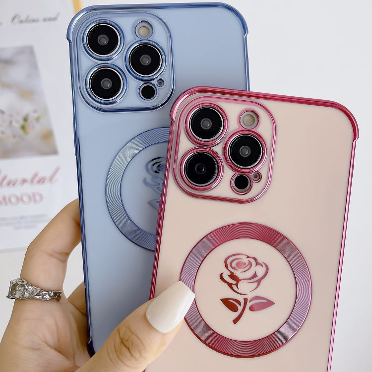 For iPhone 14 Electroplate Side Roses Flower MagSafe Phone Case(White) - iPhone 14 Cases by buy2fix | Online Shopping UK | buy2fix