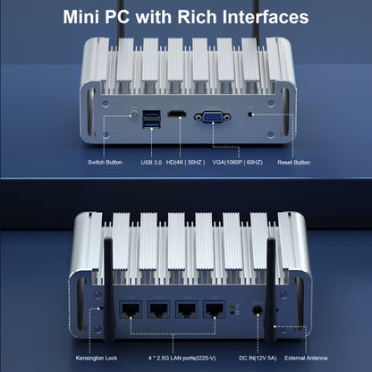 HYSTOU PO9B-J4125-4L Embedded Intel Celeron J4125 Processor Four Network Ports Mini Host, Specification:16GB+512GB+1TB - Windows Mini PCs by HYSTOU | Online Shopping UK | buy2fix