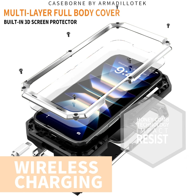 For iPhone 16 Plus R-JUST Sliding Camera IP54 Life Waterproof Holder Phone Case(Silver) - iPhone 16 Plus Cases by R-JUST | Online Shopping UK | buy2fix