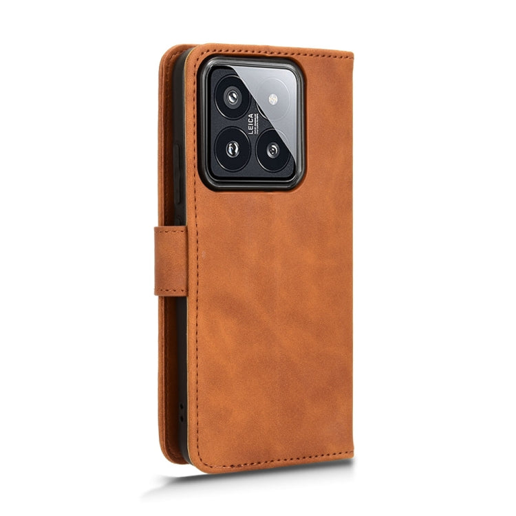 For Xiaomi 14 Pro Skin Feel Magnetic Flip Leather Phone Case(Brown) - 14 Pro Cases by buy2fix | Online Shopping UK | buy2fix