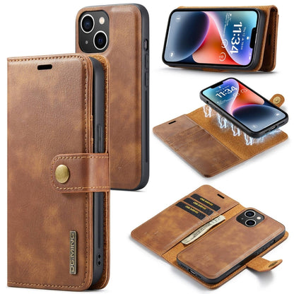 For iPhone 15 DG.MING Crazy Horse Texture Detachable Magnetic Leather Phone Case(Brown) - iPhone 15 Cases by DG.MING | Online Shopping UK | buy2fix