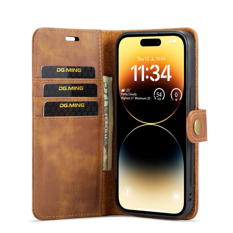 For iPhone 15 Pro DG.MING Crazy Horse Texture Detachable Magnetic Leather Phone Case(Brown) - iPhone 15 Pro Cases by DG.MING | Online Shopping UK | buy2fix