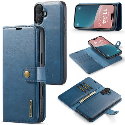 For iPhone 16 DG.MING Crazy Horse Texture Detachable Magnetic Leather Phone Case(Blue) - iPhone 16 Cases by DG.MING | Online Shopping UK | buy2fix