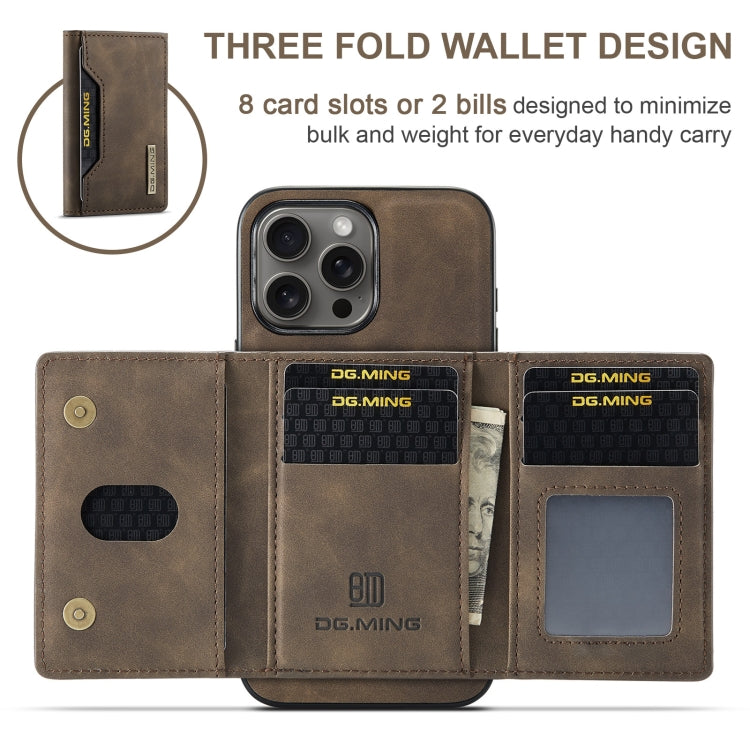 For iPhone 16 Pro DG.MING M2 Series 3-Fold Card Bag Wallet Leather Phone Case(Coffee) - iPhone 16 Pro Cases by DG.MING | Online Shopping UK | buy2fix