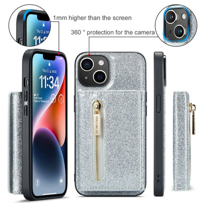 For iPhone 15 DG.MING M3 Series Glitter Powder Card Bag Leather Phone Case(Silver) - iPhone 15 Cases by DG.MING | Online Shopping UK | buy2fix