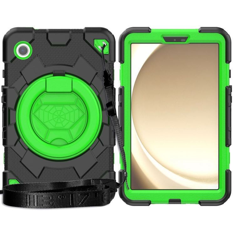 For Samsung Galaxy Tab A9 Spider Rotation Handle Silicone Hybrid PC Tablet Case(Black Green) - Galaxy Tab A9 by buy2fix | Online Shopping UK | buy2fix