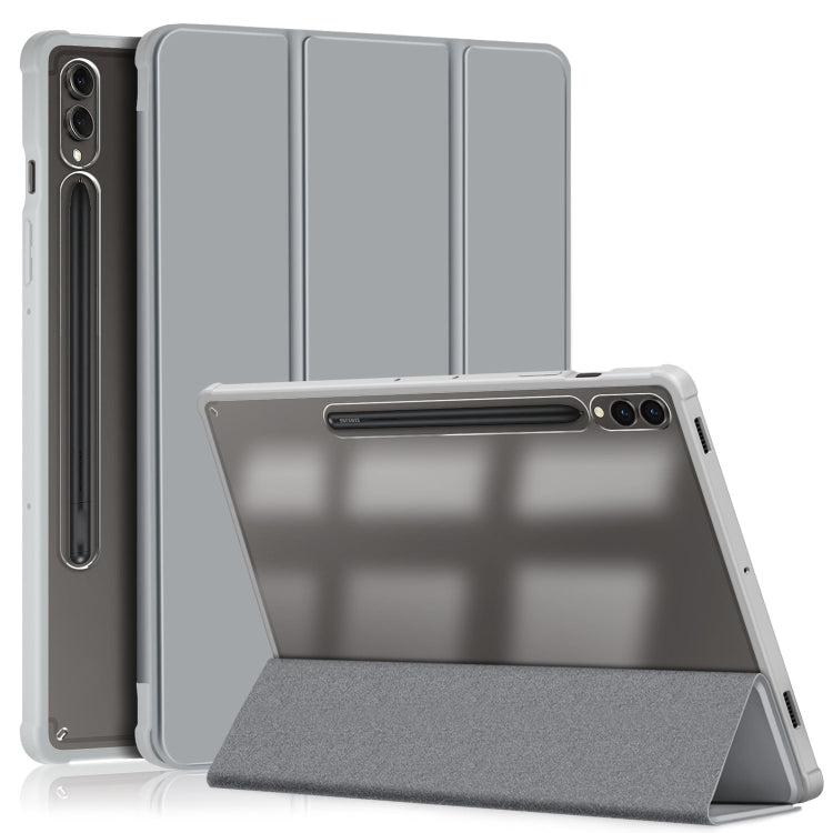 For Samsung Galaxy Tab S9+ Acrylic 3-folding Smart Leather Tablet Case(Grey) - Galaxy Tab S9+ Cases by buy2fix | Online Shopping UK | buy2fix