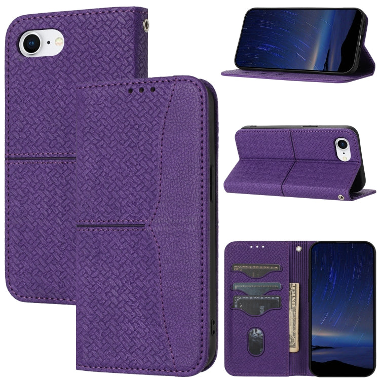 For iPhone SE 2024 Woven Texture Stitching Magnetic Leather Phone Case(Purple) - More iPhone Cases by buy2fix | Online Shopping UK | buy2fix