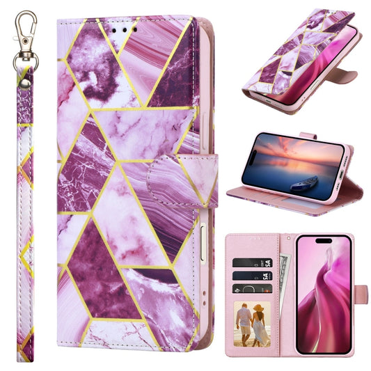 For iPhone 16 Pro Max Marble Bronzing Stitching Leather Phone Case(Purple) - iPhone 16 Pro Max Cases by buy2fix | Online Shopping UK | buy2fix