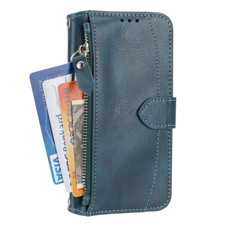 For iPhone 16 Pro Oil Skin Zipper Wallet Leather Phone Case(Blue) - iPhone 16 Pro Cases by buy2fix | Online Shopping UK | buy2fix