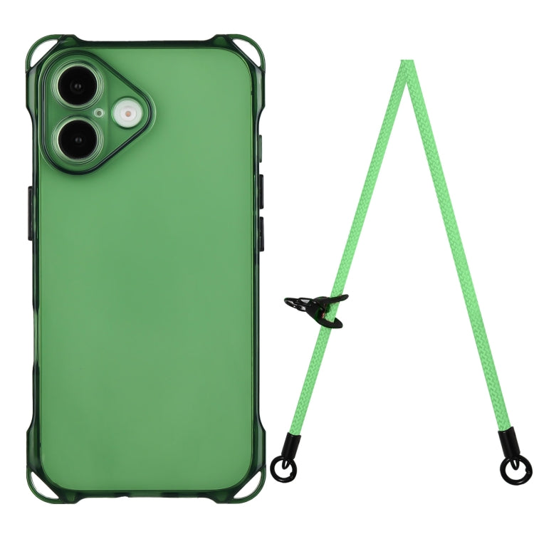 For iPhone 16 Four-corner Shockproof TPU Phone Case with Lanyard(Green) - iPhone 16 Cases by buy2fix | Online Shopping UK | buy2fix