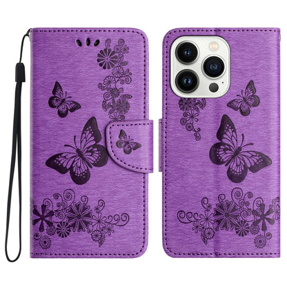 For iPhone 16 Pro Max Butterfly Embossed Flip Leather Phone Case(Purple) - iPhone 16 Pro Max Cases by buy2fix | Online Shopping UK | buy2fix