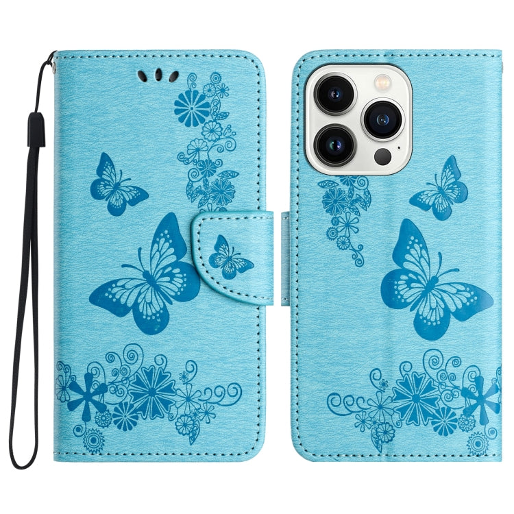 For iPhone 16 Pro Max Butterfly Embossed Flip Leather Phone Case(Blue) - iPhone 16 Pro Max Cases by buy2fix | Online Shopping UK | buy2fix