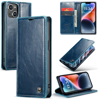 For iPhone 15 CaseMe 003 Crazy Horse Texture Leather Phone Case(Blue) - iPhone 15 Cases by CaseMe | Online Shopping UK | buy2fix