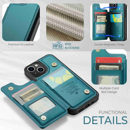 For iPhone 14 CaseMe C22 Card Slots Holder RFID Anti-theft Phone Case(Blue Green) - iPhone 14 Cases by CaseMe | Online Shopping UK | buy2fix