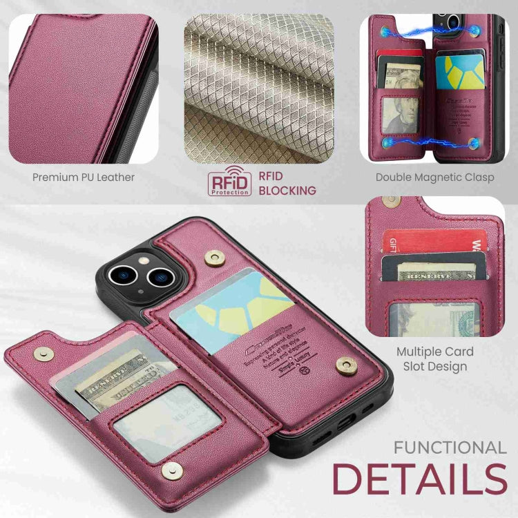 For iPhone 14 CaseMe C22 Card Slots Holder RFID Anti-theft Phone Case(Wine Red) - iPhone 14 Cases by CaseMe | Online Shopping UK | buy2fix