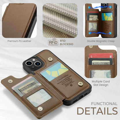 For iPhone 14 CaseMe C22 Card Slots Holder RFID Anti-theft Phone Case(Brown) - iPhone 14 Cases by CaseMe | Online Shopping UK | buy2fix