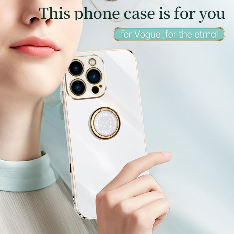 For iPhone 16 Pro XINLI Straight Edge 6D Electroplate TPU Phone Case with Ring Holder(Mint Green) - iPhone 16 Pro Cases by XINLI | Online Shopping UK | buy2fix