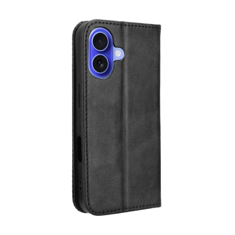 For iPhone 16 Magnetic Buckle Retro Texture Leather Phone Case(Black) - iPhone 16 Cases by buy2fix | Online Shopping UK | buy2fix