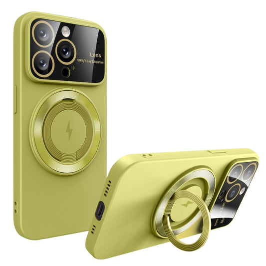 For iPhone 15 Pro Large Window MagSafe Magnetic Holder Phone Case(Avocado Green) - iPhone 15 Pro Cases by buy2fix | Online Shopping UK | buy2fix