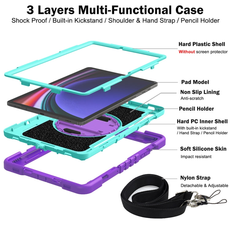 For Samsung Galaxy Tab S9 360 Degree Rotation PC Contrast Silicone Tablet Case(Purple + Mint Green) - Galaxy Tab S9 Cases by buy2fix | Online Shopping UK | buy2fix